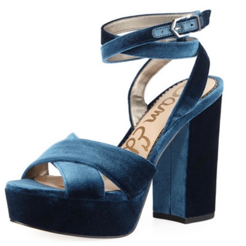 Sam Edelman Mara Velvet Platform Sandal Ankle Strap Block Heel